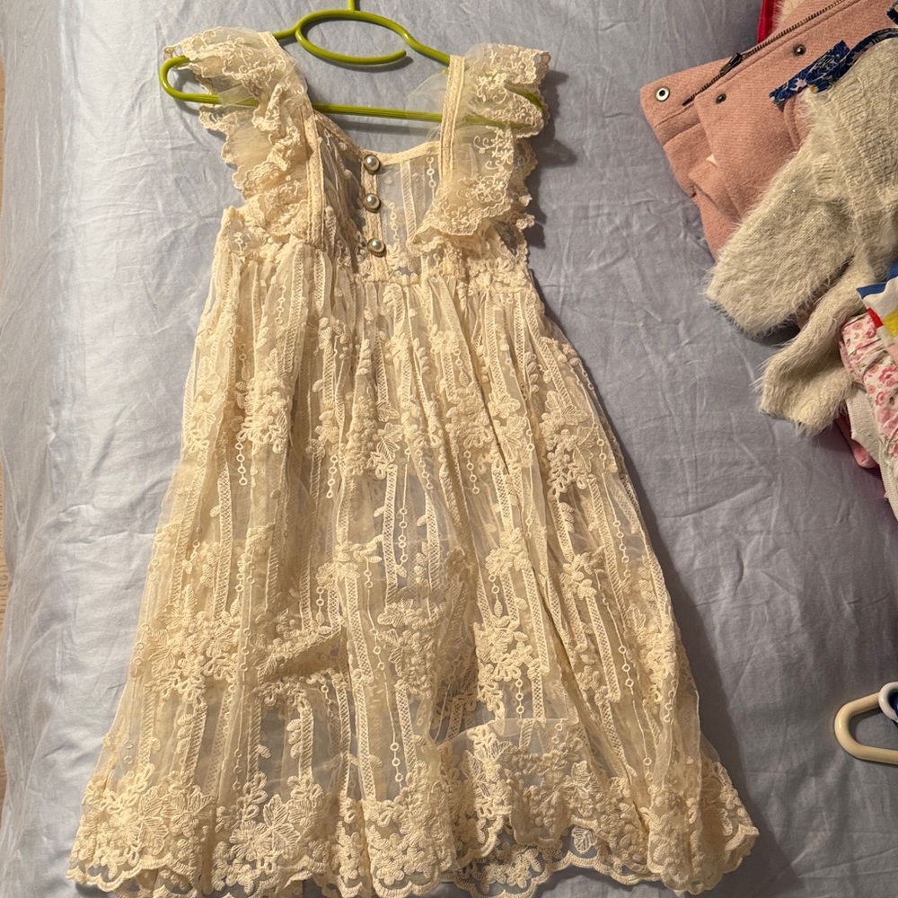 Elegant Cream Lace Kids Dress